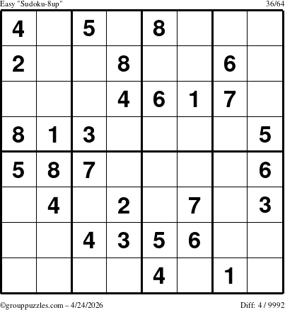 The grouppuzzles.com Easy Sudoku-8up puzzle for Friday April 24, 2026