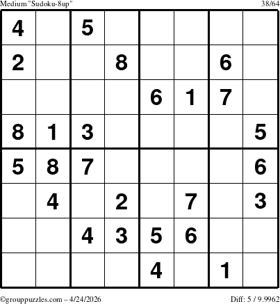 The grouppuzzles.com Medium Sudoku-8up puzzle for Friday April 24, 2026