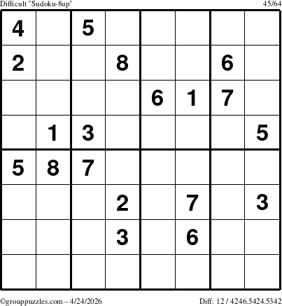 The grouppuzzles.com Difficult Sudoku-8up puzzle for Friday April 24, 2026