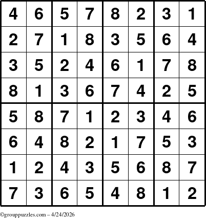The grouppuzzles.com Answer grid for the Sudoku-8up puzzle for Friday April 24, 2026