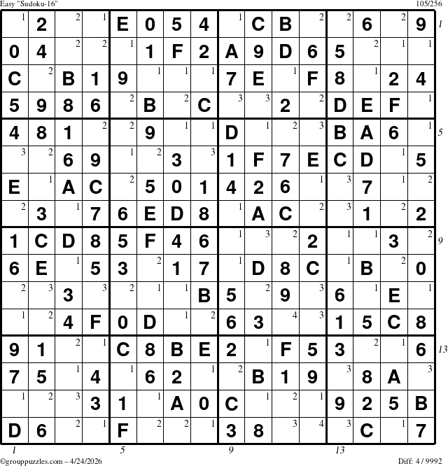 The grouppuzzles.com Easy Sudoku-16 puzzle for Friday April 24, 2026 with all 4 steps marked