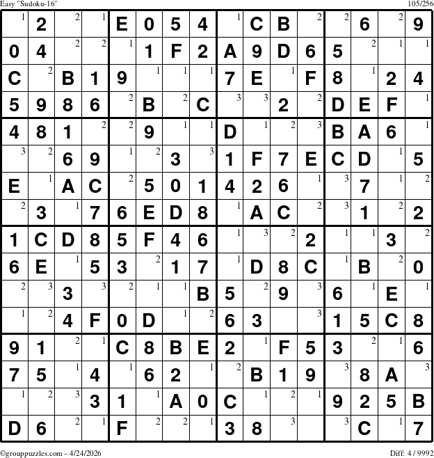 The grouppuzzles.com Easy Sudoku-16 puzzle for Friday April 24, 2026 with the first 3 steps marked