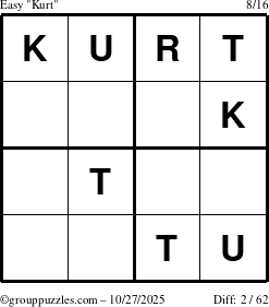 The grouppuzzles.com Easy Kurt puzzle for Monday October 27, 2025