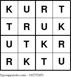 The grouppuzzles.com Answer grid for the Kurt puzzle for Monday October 27, 2025