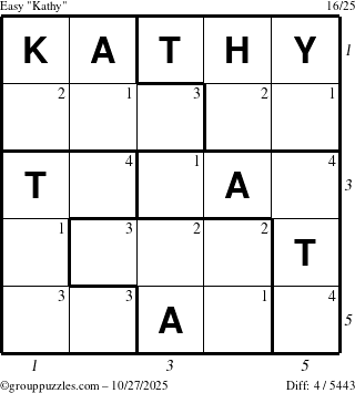 The grouppuzzles.com Easy Kathy puzzle for Monday October 27, 2025 with all 4 steps marked