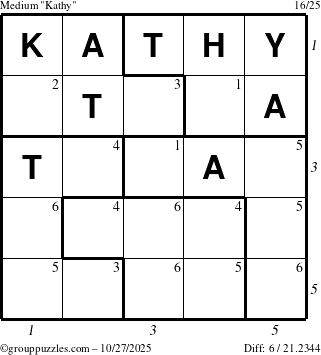 The grouppuzzles.com Medium Kathy puzzle for Monday October 27, 2025 with all 6 steps marked