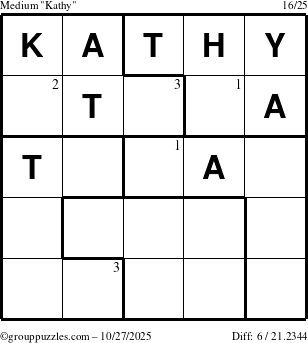 The grouppuzzles.com Medium Kathy puzzle for Monday October 27, 2025 with the first 3 steps marked