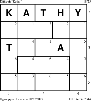 The grouppuzzles.com Difficult Kathy puzzle for Monday October 27, 2025 with all 6 steps marked