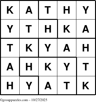 The grouppuzzles.com Answer grid for the Kathy puzzle for Monday October 27, 2025