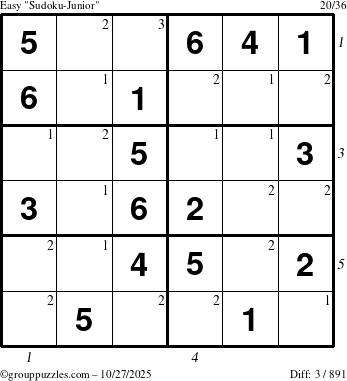 The grouppuzzles.com Easy Sudoku-Junior puzzle for Monday October 27, 2025 with all 3 steps marked