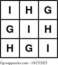 The grouppuzzles.com Answer grid for the TicTac-GHI puzzle for Monday October 27, 2025
