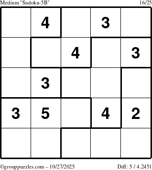 The grouppuzzles.com Medium Sudoku-5B puzzle for Monday October 27, 2025