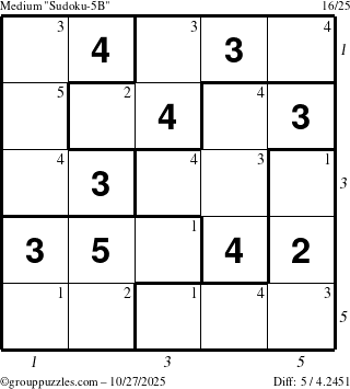 The grouppuzzles.com Medium Sudoku-5B puzzle for Monday October 27, 2025 with all 5 steps marked