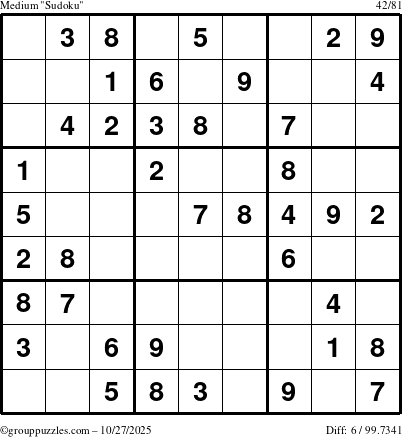 The grouppuzzles.com Medium Sudoku puzzle for Monday October 27, 2025