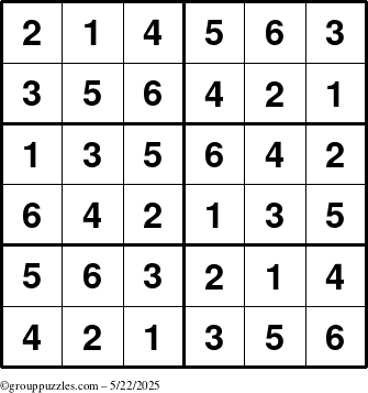 The grouppuzzles.com Answer grid for the Sudoku-Junior puzzle for Thursday May 22, 2025