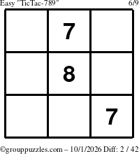The grouppuzzles.com Easy TicTac-789 puzzle for Thursday October 1, 2026