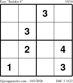 The grouppuzzles.com Easy Sudoku-4 puzzle for Thursday October 1, 2026