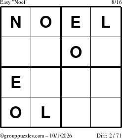 The grouppuzzles.com Easy Noel puzzle for Thursday October 1, 2026