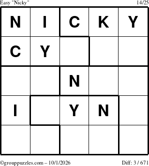 The grouppuzzles.com Easy Nicky puzzle for Thursday October 1, 2026