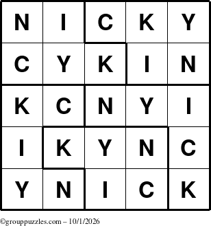 The grouppuzzles.com Answer grid for the Nicky puzzle for Thursday October 1, 2026