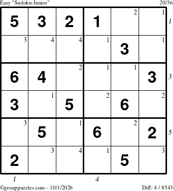 The grouppuzzles.com Easy Sudoku-Junior puzzle for Thursday October 1, 2026 with all 4 steps marked