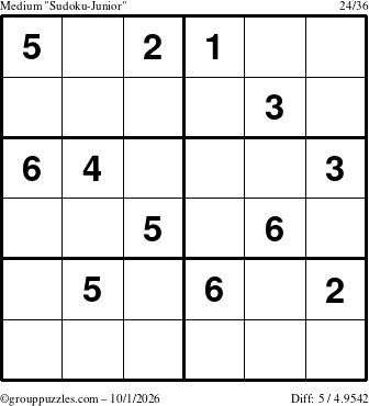 The grouppuzzles.com Medium Sudoku-Junior puzzle for Thursday October 1, 2026