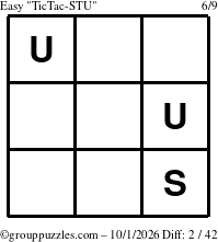 The grouppuzzles.com Easy TicTac-STU puzzle for Thursday October 1, 2026