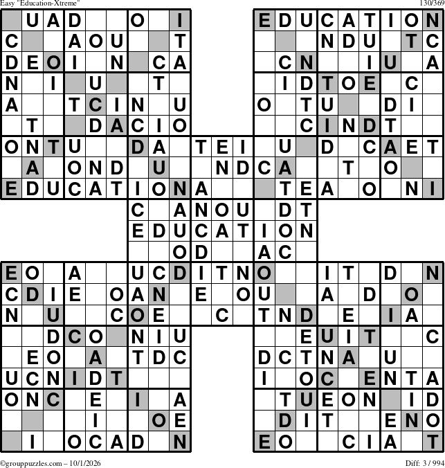 The grouppuzzles.com Easy Education-Xtreme puzzle for Thursday October 1, 2026