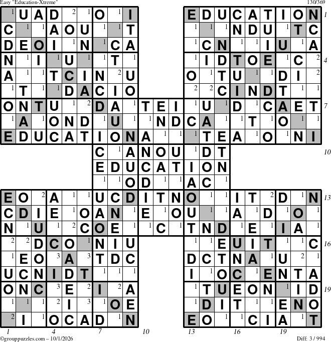 The grouppuzzles.com Easy Education-Xtreme puzzle for Thursday October 1, 2026 with all 3 steps marked