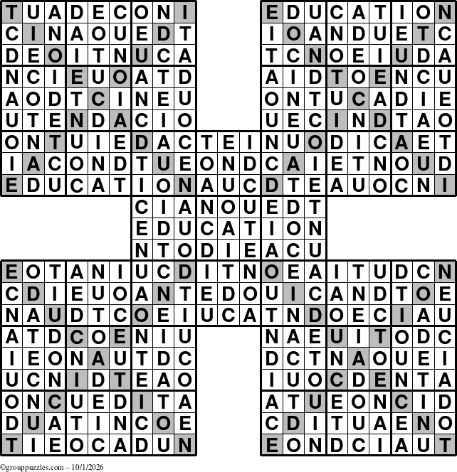 The grouppuzzles.com Answer grid for the Education-Xtreme puzzle for Thursday October 1, 2026