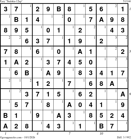 The grouppuzzles.com Easy Sudoku-12up puzzle for Thursday October 1, 2026 with all 3 steps marked