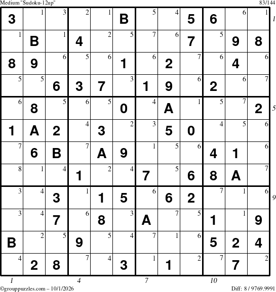 The grouppuzzles.com Medium Sudoku-12up puzzle for Thursday October 1, 2026 with all 8 steps marked