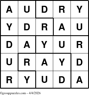 The grouppuzzles.com Answer grid for the Audry puzzle for Saturday April 4, 2026