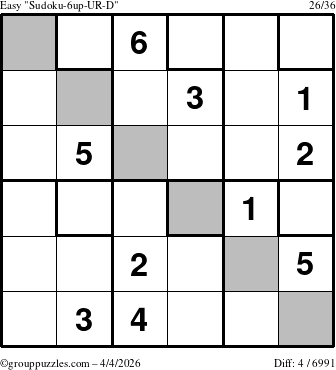 The grouppuzzles.com Easy Sudoku-6up-UR-D puzzle for Saturday April 4, 2026
