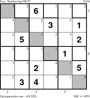 The grouppuzzles.com Easy Sudoku-6up-UR-D puzzle for Saturday April 4, 2026 with all 4 steps marked