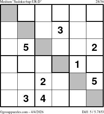 The grouppuzzles.com Medium Sudoku-6up-UR-D puzzle for Saturday April 4, 2026