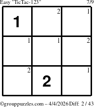 The grouppuzzles.com Easy TicTac-123 puzzle for Saturday April 4, 2026 with the first 2 steps marked