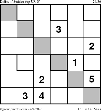 The grouppuzzles.com Difficult Sudoku-6up-UR-D puzzle for Saturday April 4, 2026