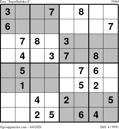 The grouppuzzles.com Easy SuperSudoku-8 puzzle for Saturday April 4, 2026