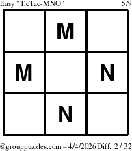 The grouppuzzles.com Easy TicTac-MNO puzzle for Saturday April 4, 2026