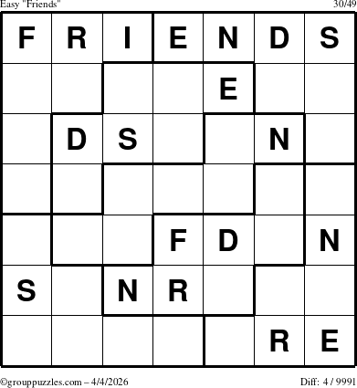 The grouppuzzles.com Easy Friends puzzle for Saturday April 4, 2026