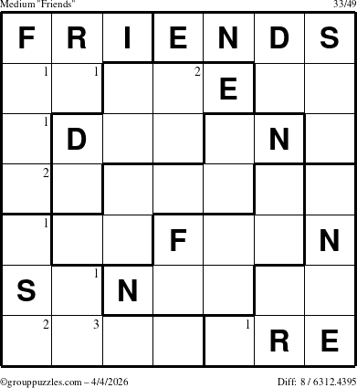 The grouppuzzles.com Medium Friends puzzle for Saturday April 4, 2026 with the first 3 steps marked