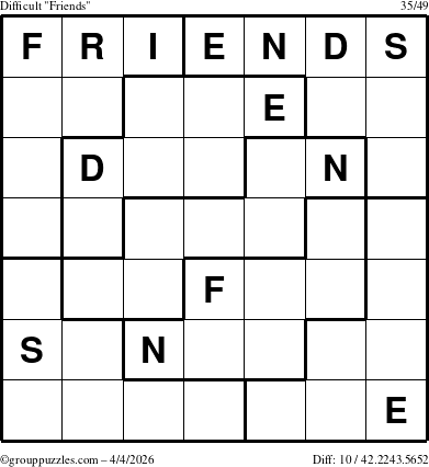 The grouppuzzles.com Difficult Friends puzzle for Saturday April 4, 2026