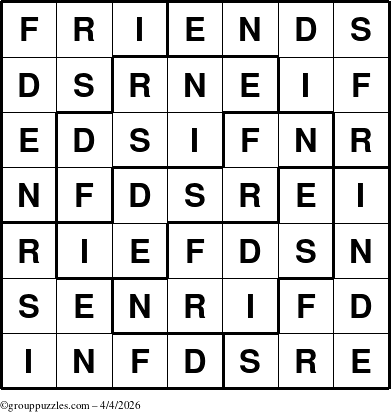 The grouppuzzles.com Answer grid for the Friends puzzle for Saturday April 4, 2026