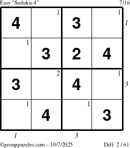 The grouppuzzles.com Easy Sudoku-4 puzzle for Tuesday October 7, 2025 with all 2 steps marked