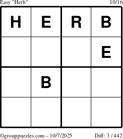 The grouppuzzles.com Easy Herb puzzle for Tuesday October 7, 2025