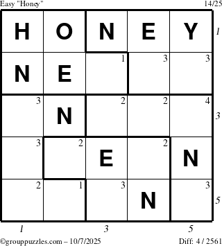 The grouppuzzles.com Easy Honey puzzle for Tuesday October 7, 2025 with all 4 steps marked
