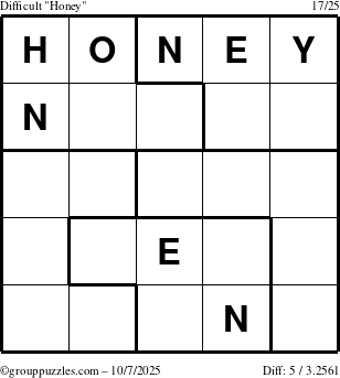The grouppuzzles.com Difficult Honey puzzle for Tuesday October 7, 2025