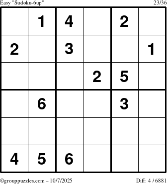 The grouppuzzles.com Easy Sudoku-6up puzzle for Tuesday October 7, 2025