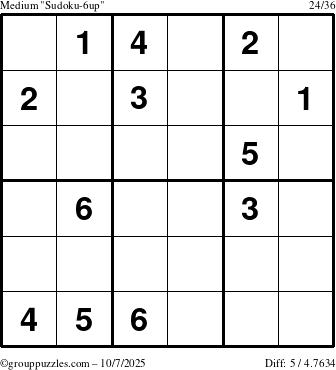 The grouppuzzles.com Medium Sudoku-6up puzzle for Tuesday October 7, 2025